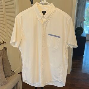 J. Crew Men’s White Short-Sleeve Button-Down with Light Blue Pocket Trim